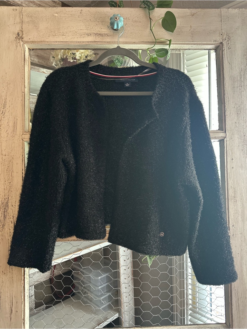 Tommy Hilfiger | Black Fuzzy Open-Front Teddy Cardi